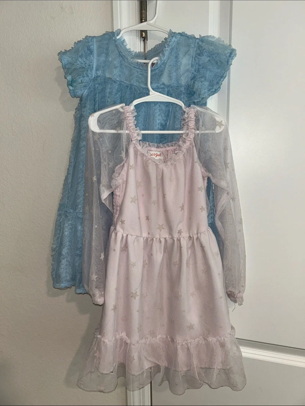 Cat & Jack Light Pink Star Mesh Dress & Blue Ruffle Babydoll Bundle